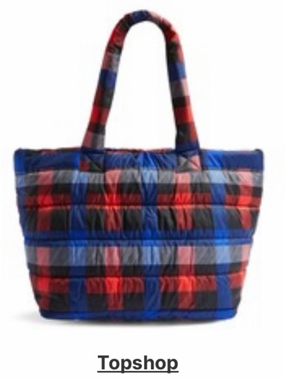Topshop Quilted Plaid Tote in Blue, Red & Black